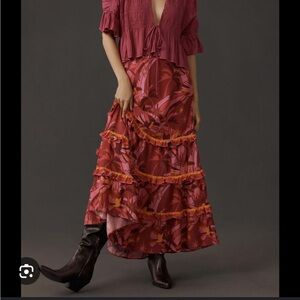 Farm Rio Shirred Tiered Maxi Skirt